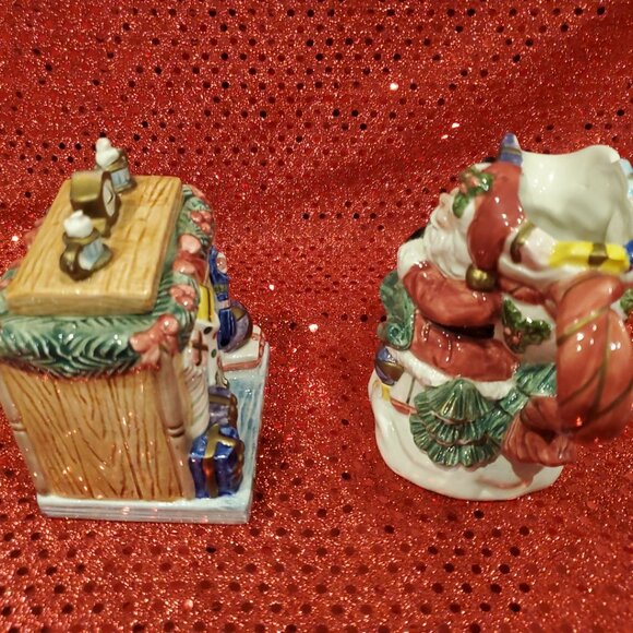 Vintage Fitz & Floyd Omnibus Toyland Santa Sugar/Creamer Figurine Set Christmas - Picture 5 of 10